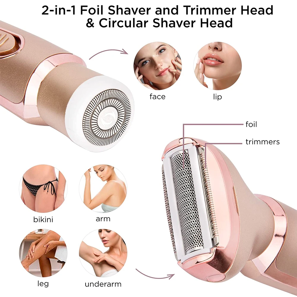Hair Removal Epilator 2 in 1 Women Electric Razor Painless Face Shaver Bikini Pubic Hair Trimmer Home Use