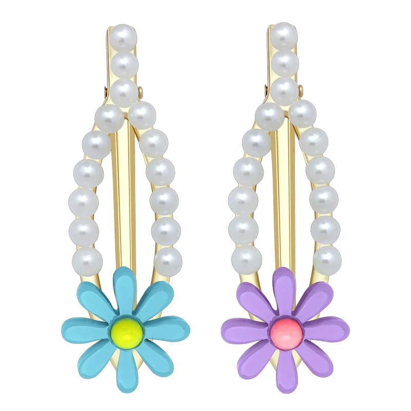 

Japanese new fresh multicolor small daisy flower hairpin Korean ins net red pearl word clip Liu Haihai clip