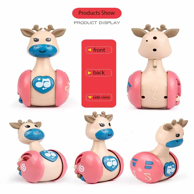 Sliding Deer Baby Tumbler Rattle Learning Education Toys Newborn Teether Infant Hand Bell Mobile Press Squeaky Roly-Poly Toy 2