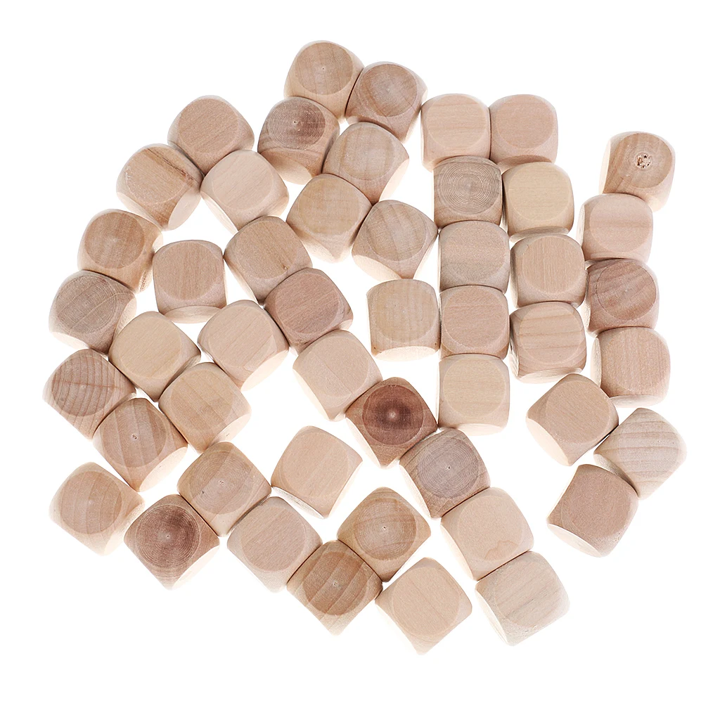 50 Lot Wooden Dice D6 20mm Blank Unfinished Craft Blocks Cubes Art Project