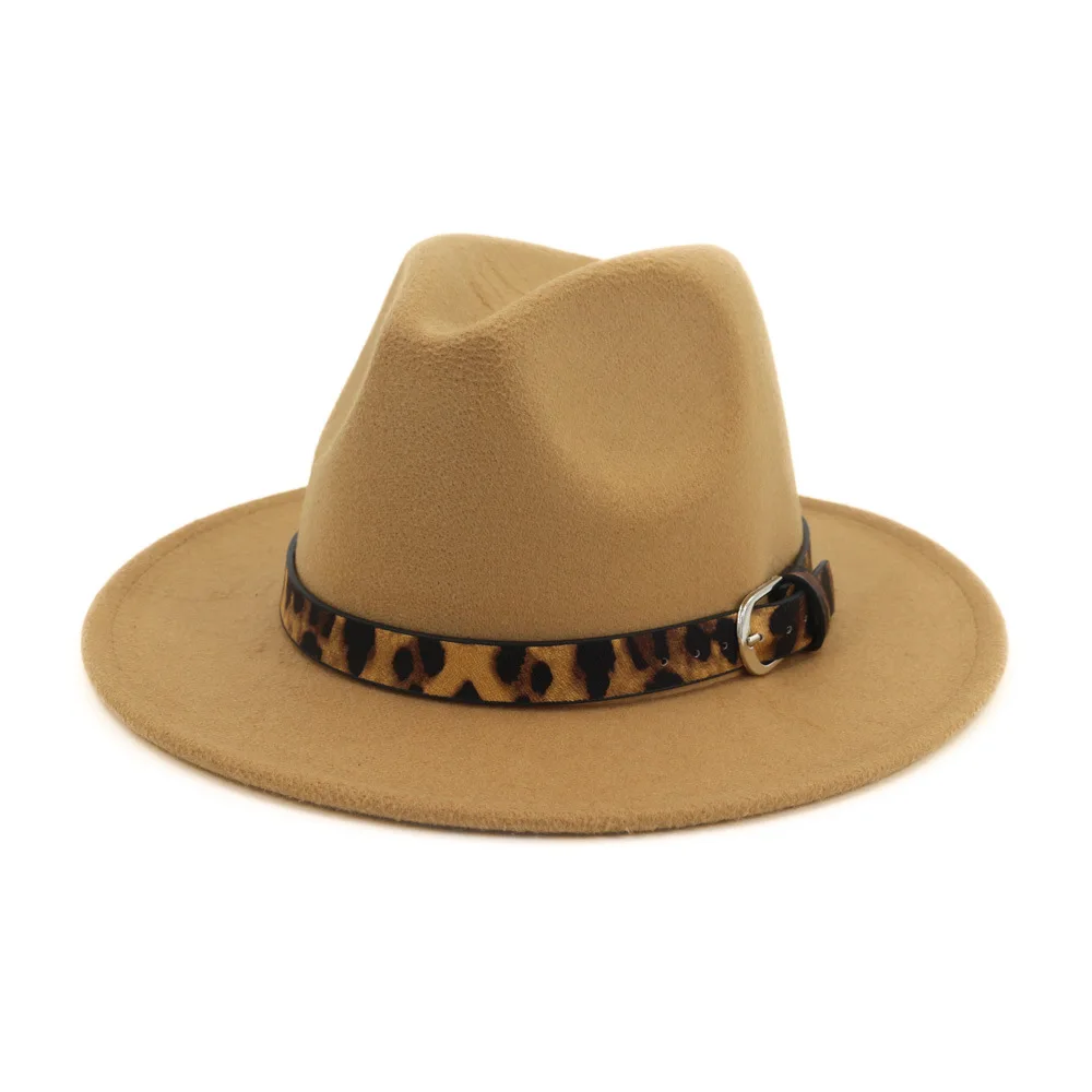 Camel 20 шт./лот, зимняя шапка для детей, леопардовая, для детей, для девочек, регулируемый головной убор, джаз, фетровая шляпа, Детская кепка, котелок, на заказ, 54 см - Цвет: Camel