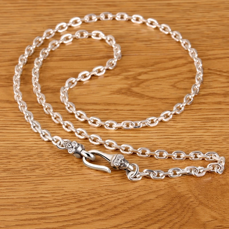ZABRA 925 Sterling Silver Skull Interface Necklace Thickness 0.4 Cm/0.15 In For Men Women Party Valentine’s Day Hip Hop Jewelry