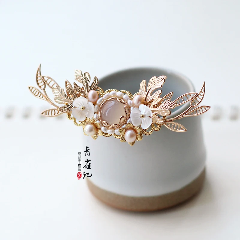 vintage pearl handmade shell gold hairpin hair sticks crown Hair accessories Headwear do-up tools for hair bun kimono COSPLAY