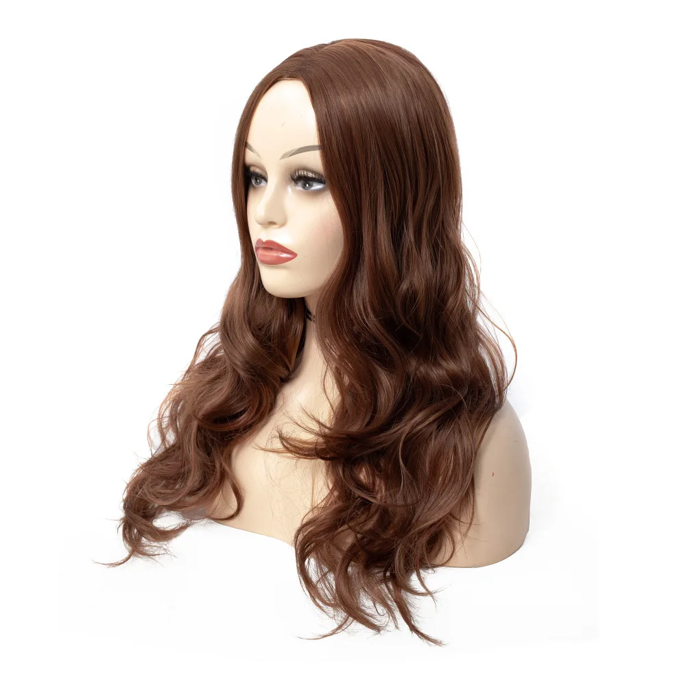 LIHUI African American Long Mix Brown Womens Wigs with Bangs Water Wave Heat Resistant Synthetic Wigs for Women