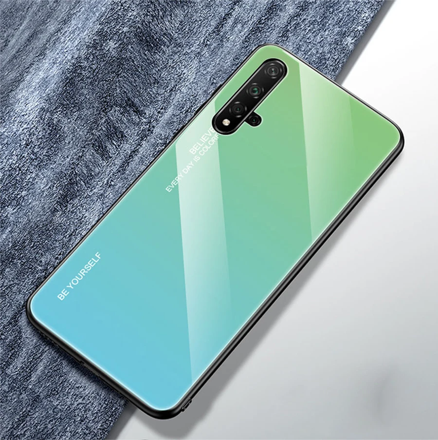 Стеклянный чехол для huawei Nova 5 t, чехол, роскошный градиентный чехол из закаленного стекла, чехол для huawei Nova 5 t Global, чехол для телефона - Цвет: Светло-зеленый