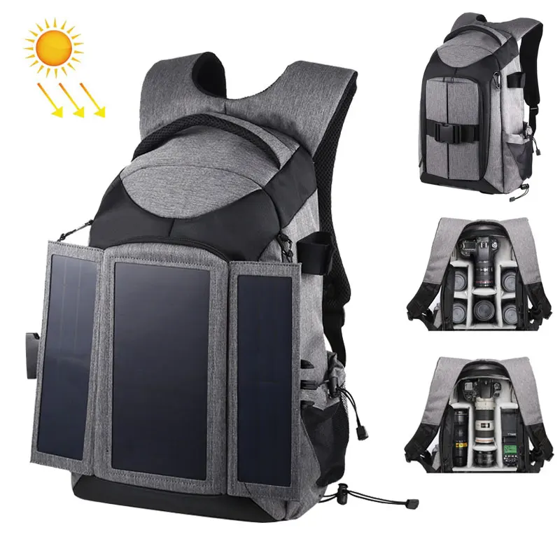  14W Solar SLR Camera Backpack Large Capacity Outdoor Camera Bag Photo Bag With Charge USB Hole For 