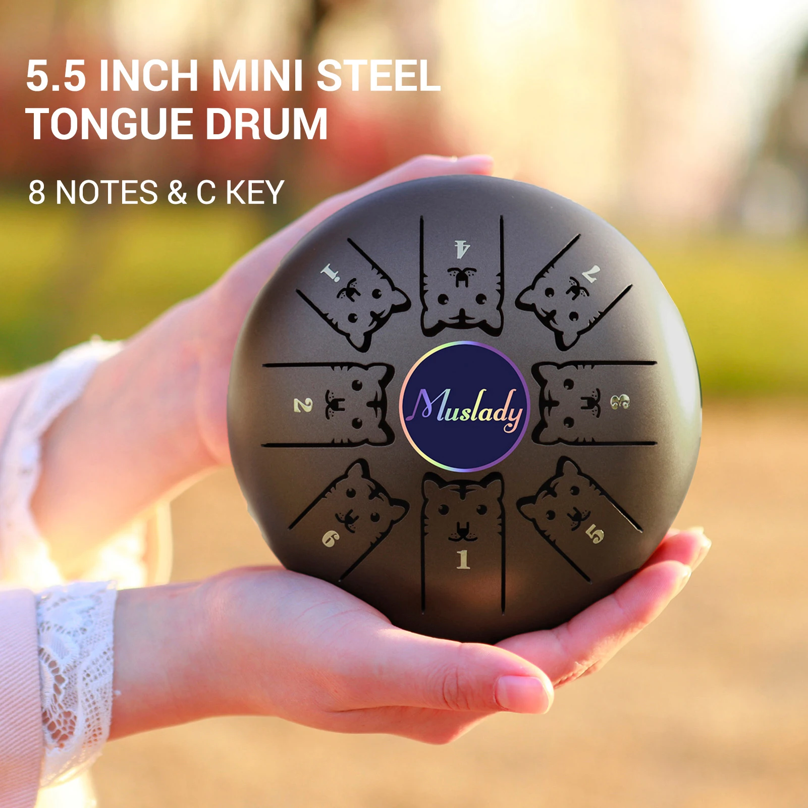 Стальной барабан Muslady 5 дюйма Mini 8 Notes C Key Handpan с узором китайского зодиака ударные