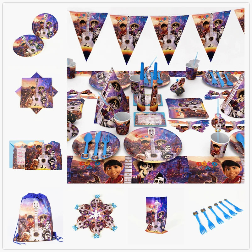 Хэллоуин COCO день рожденья для мальчиков украшения детский воздушный шар чашки бумажные тарелки Детские флажки для душа одноразовые столовые приборы