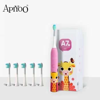 

Sonic Electric Toothbrush for Kids Cartoon Design3 Modes Timer Waterproof Adjustable Vibration Intensity Pink with 5 heads