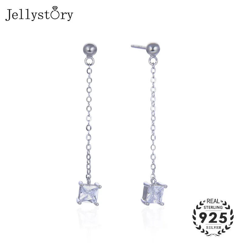 

Jellystory trendy 925 sterling silver earrings square shape zircon gemstones drop earrings jewellery for women wedding wholesale