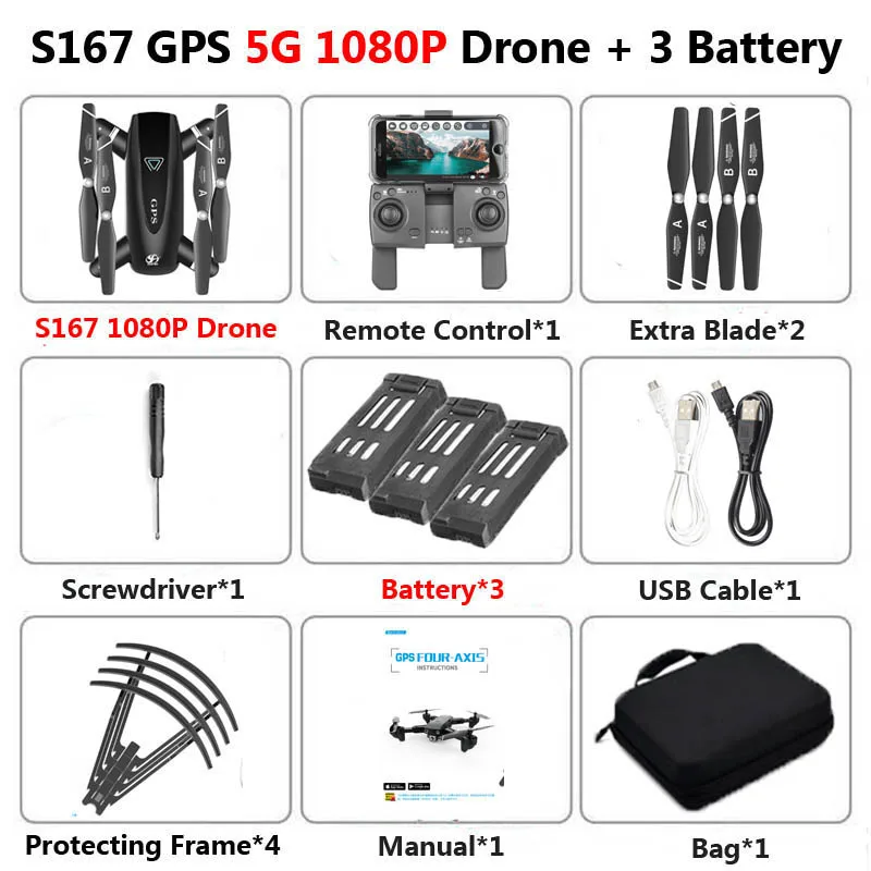 S167 складной Профессиональный Дрон с камерой 4K HD селфи 5G gps WiFi FPV широкоугольный Радиоуправляемый квадрокоптер Вертолет игрушка E520S SG900-S - Цвет: 5G 1080P 3B Bag