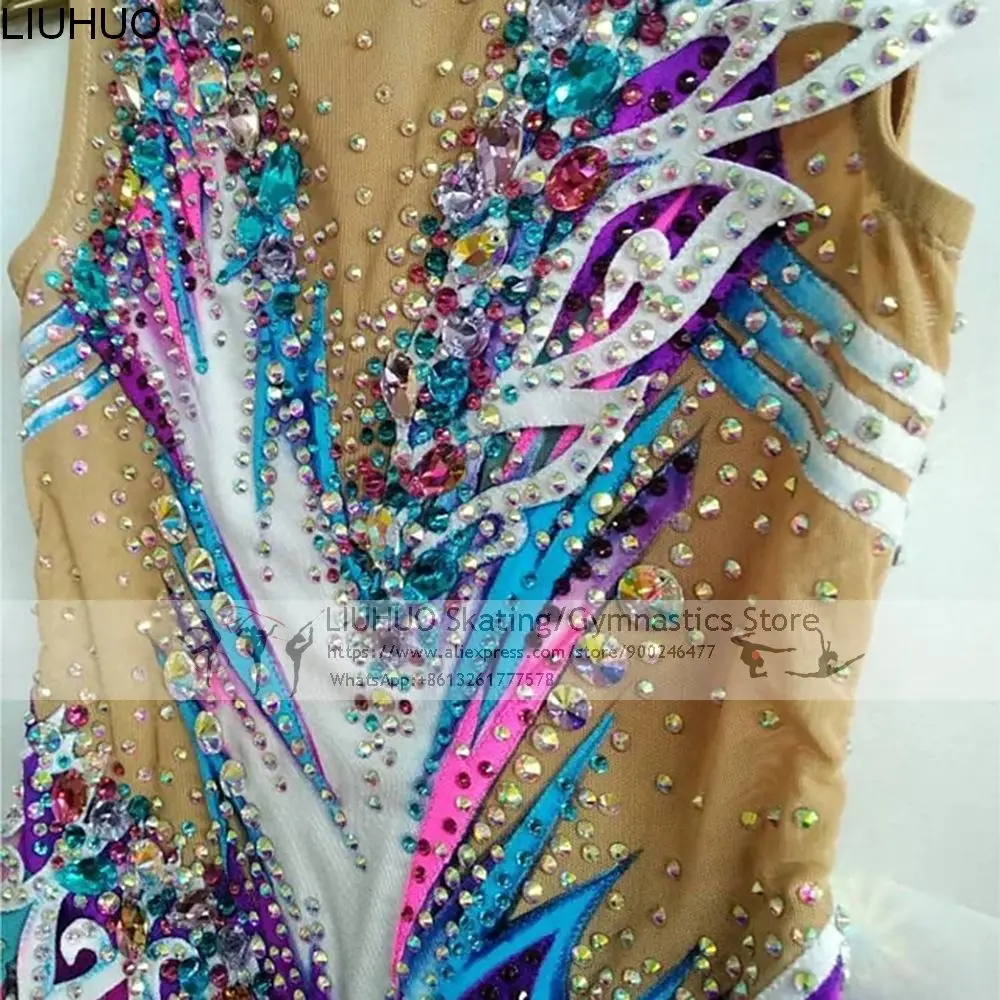 LIUHUO Ice Figure Skating Dress Girls Rhythmic Gymnastics Leotards Women Teens Spandex White Crystals Competition Wholesale
