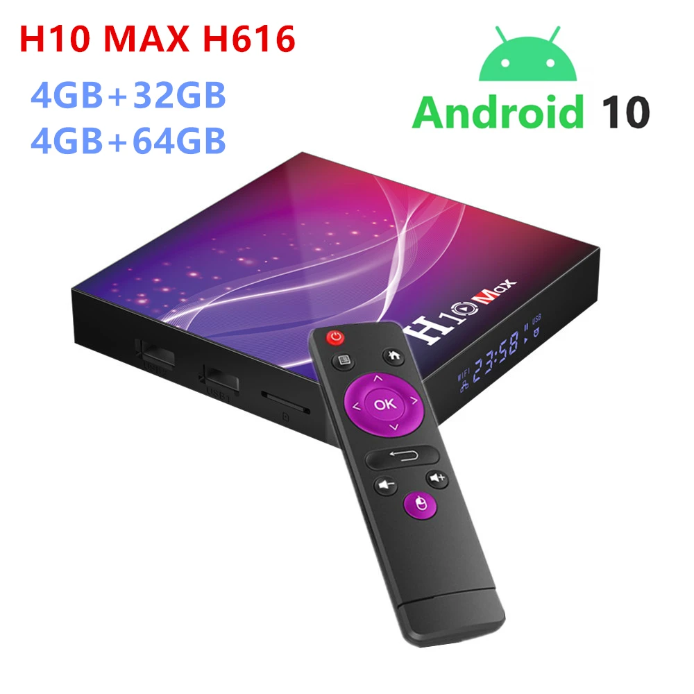 

New H10 Max TV box Smart Media Player 4GB RAM 32GB/64GB ROM Android 10.0 OS 2.4G WIFI 6K HDR 4K Set Top Box h616 TVbox IPTVBOX