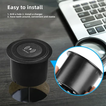 

18W USB Embedded Fast Wireless Charger Compatible Unique Built-in Desktop Mobile Phone Charging Pad Table Mounted Quick Charger