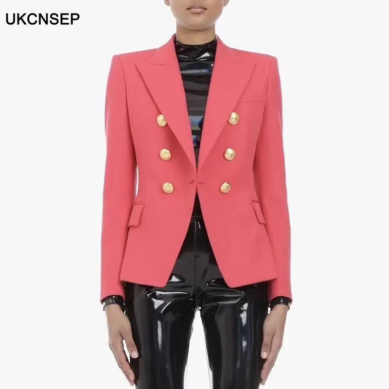 

UKCNSEP Blazer and Jacket High Quality 2020 New Designer Metal Buttons Double Breasted Bodycon Runway Womrn Blazer