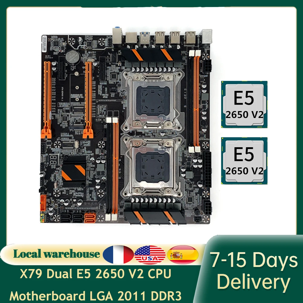 X79 Dual E5 2650 V2 CPU материнская плата LGA 2011 DDR3 PCI-E 3 0 16X 128 ГБ двухканальная USB3.0 NVME M.2 GPU для