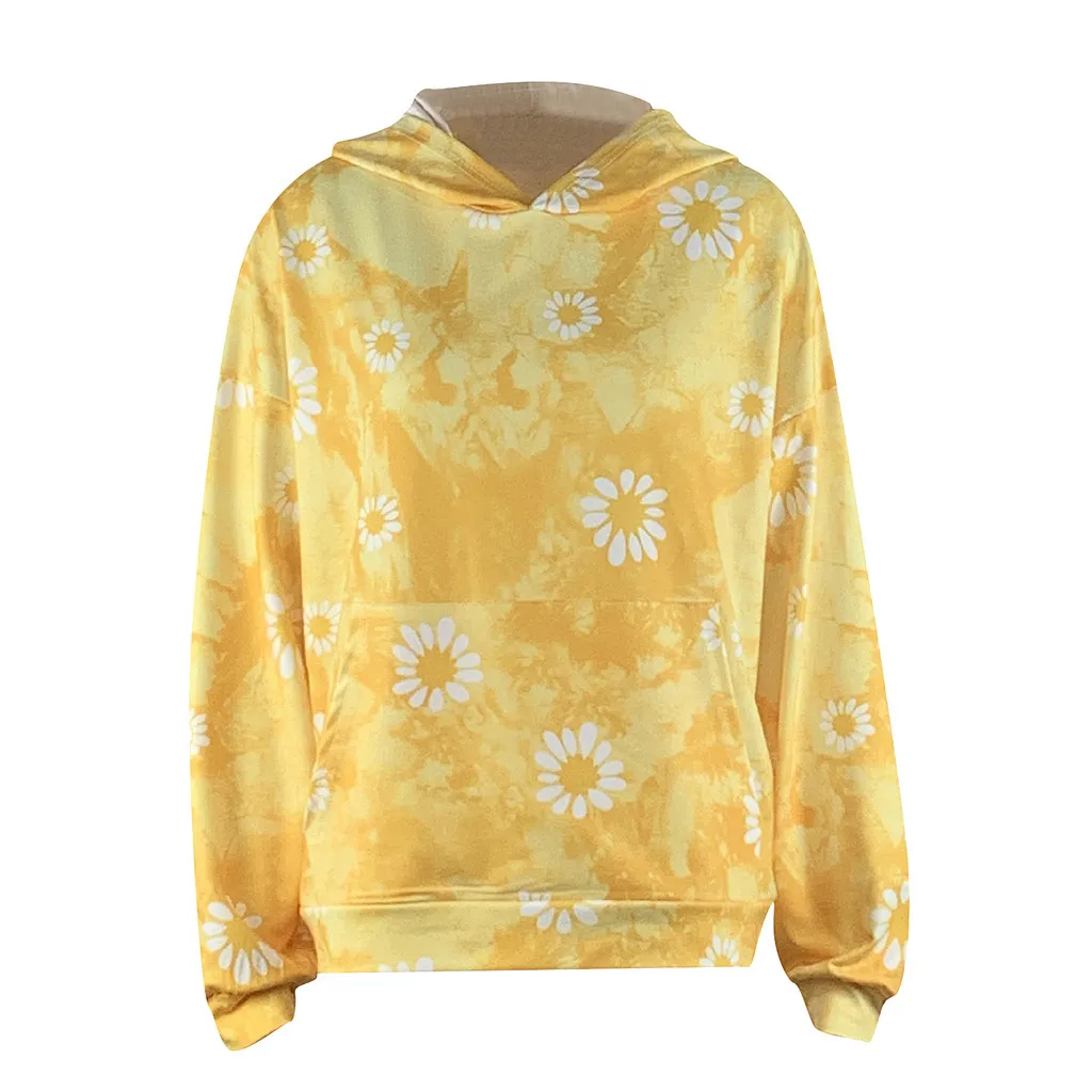 Женская толстовка с капюшоном и принтом разноцветная Радужная Свободная блузка