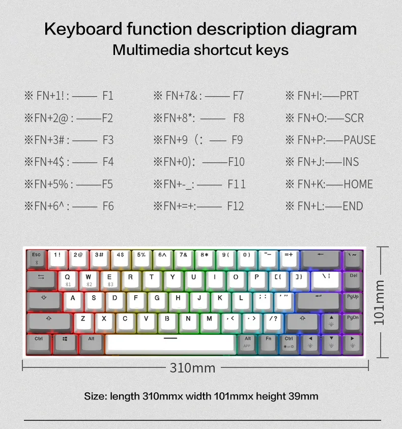 FL·ESPORTS F12 Mechanical Keyboard Kailh BOX Axis 68-key Dual Mode  Wired Bluetooth Hot-Swappable Game Office Dedicated best mechanical keyboard for office