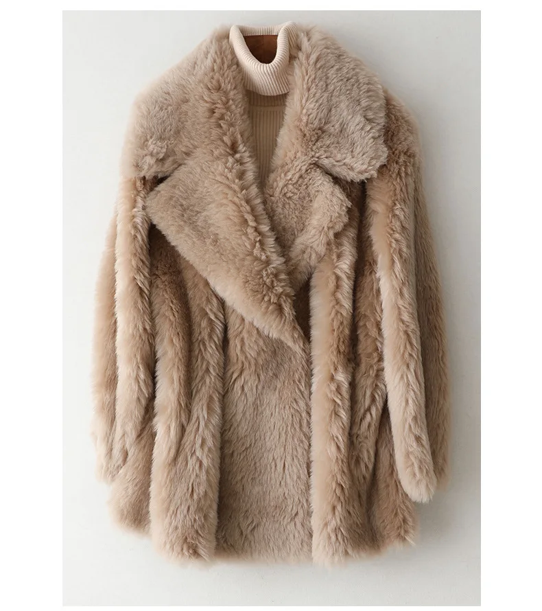 Роскошное Женское пальто из композитного меха и шерсти, Высококачественная верхняя одежда, теплые толстые белые карманы, натуральная кожа, шерстяные теплые куртки