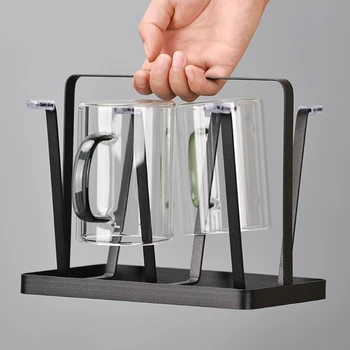

Cup Drying Rack Stand Beer Glasses Rack, 6 Cup Metal Drainer Holder Rack Non-Slip Mugs Cups Organizer