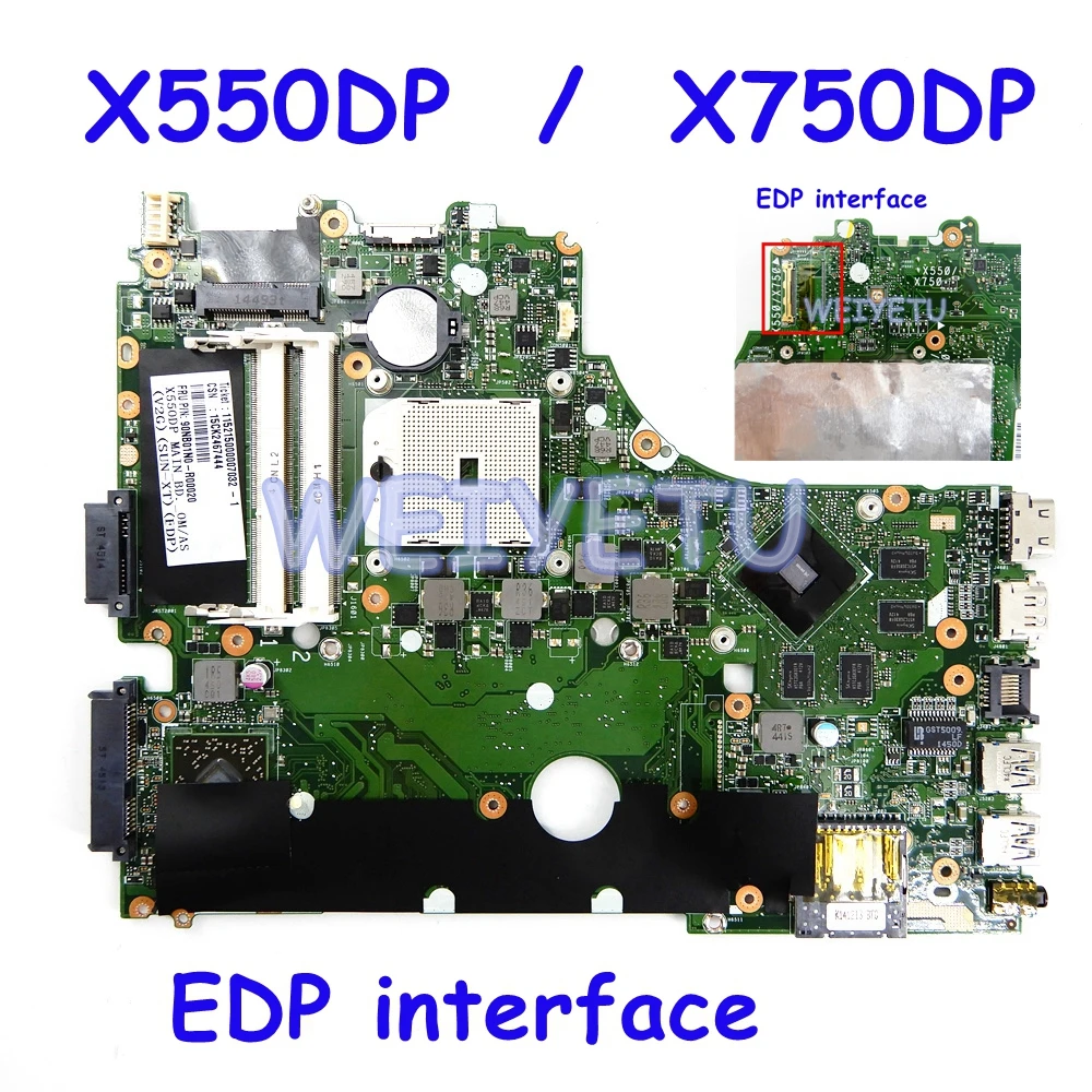 X550DP EDP LCD cable interface Mainboard 216-0841009 For ASUS X750DP X750D X550D K550D K550DP Laptop Motherboard REV2.0 | Компьютеры и