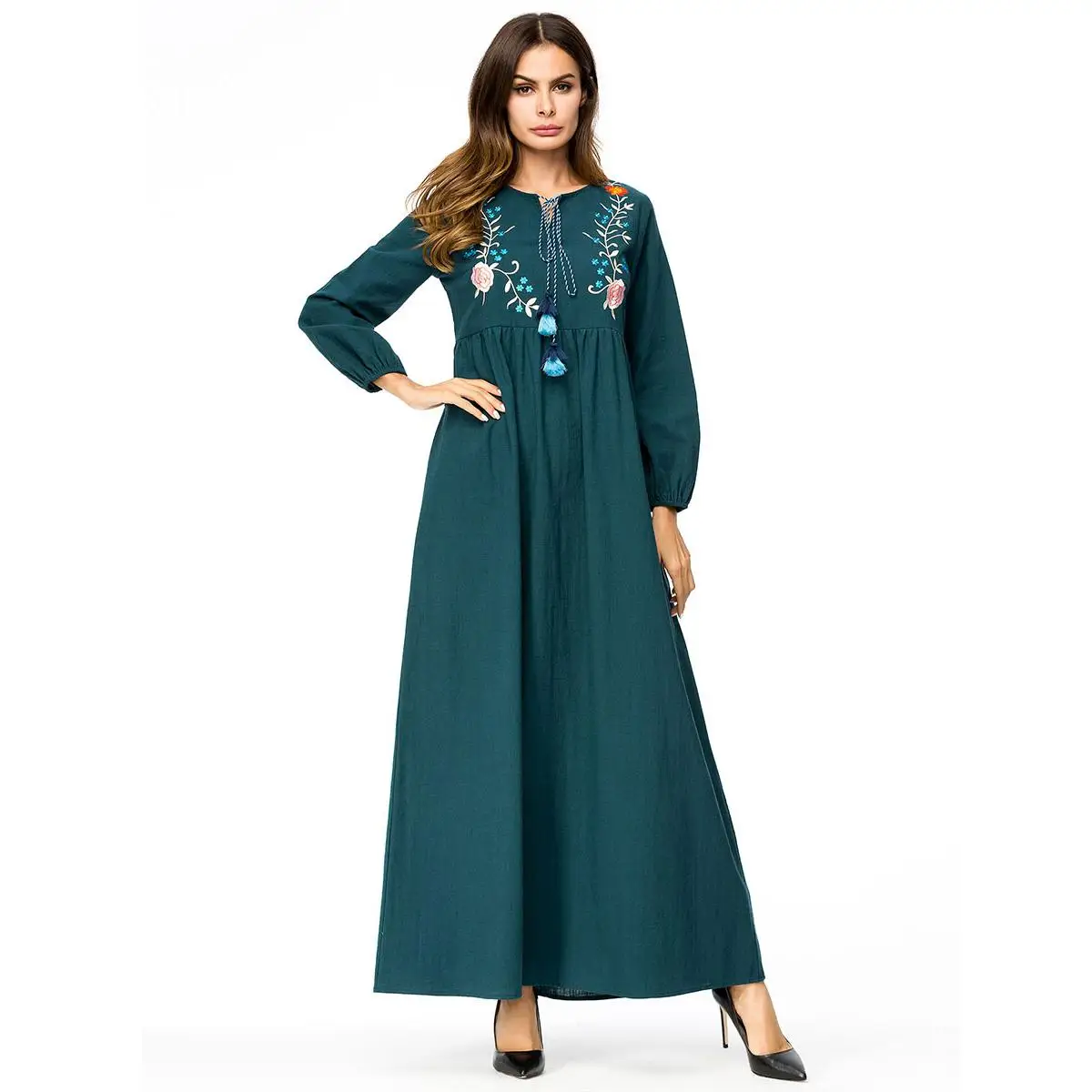Новое мусульманское платье женская мусульманская одежда марокканский кафтан национальный стиль вышивка цветок абайя s халат Дубай Абая Турецкая одежда - Цвет: As the picture