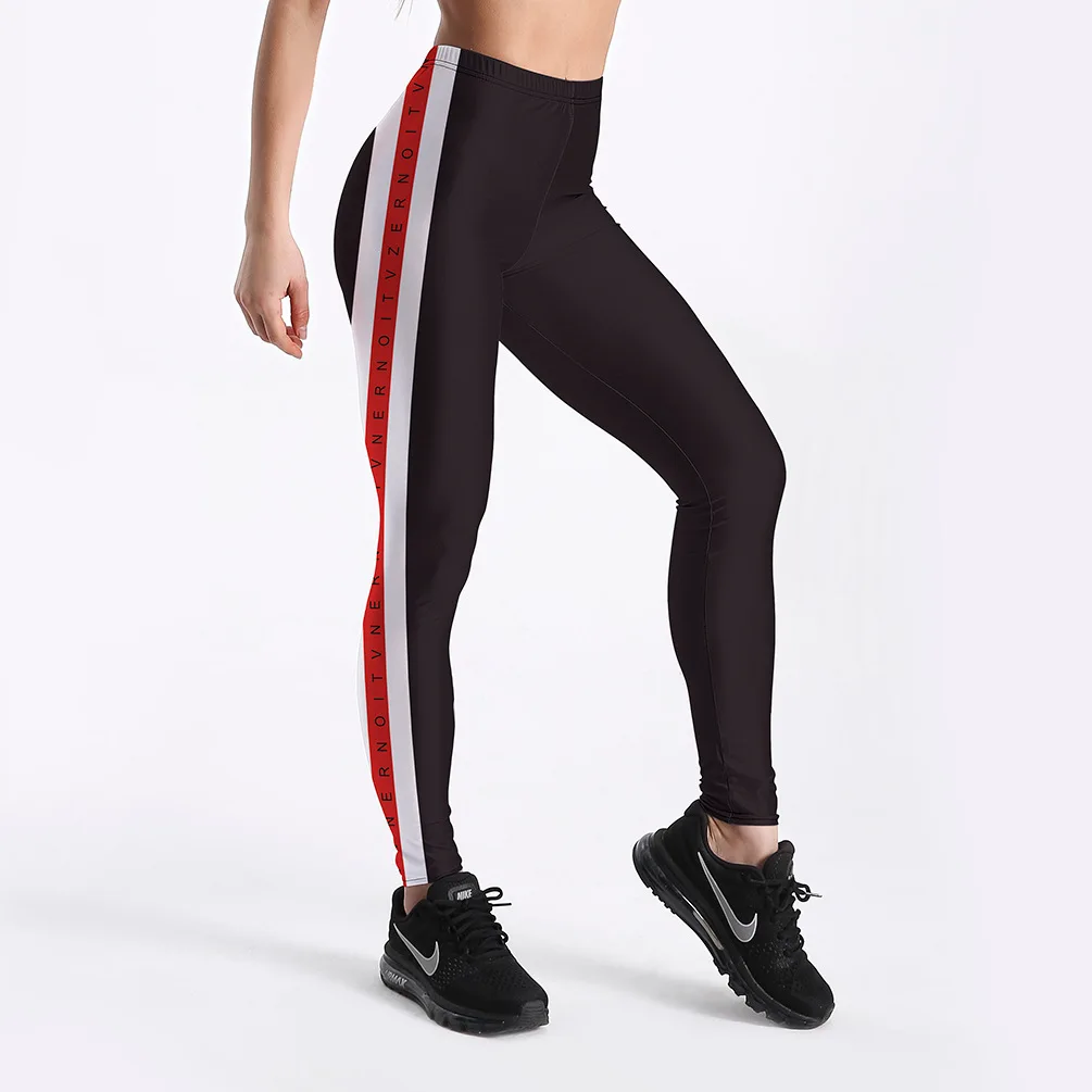 

2018 Special for Black And White with Pattern Side Edge Red And White Striped Printed Women's Slim Fit Sports Leggings Lgs-4115