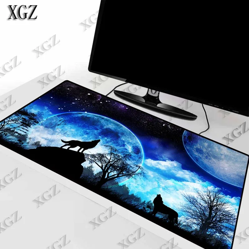 

XGZ Large Gaming MousePad Cool Full Moon Wolf Mouse Pad Gamer XL Lock Edge Non-Skid Laptop Notebook Desk Mat for CSGO DOTA LOL