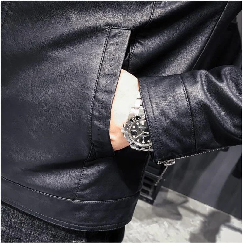 Promo 2019 Brand clothing Fashion Men Autumn winter Leisure leather jacket/Male High-quality slim fit Station collar Leather coats 5XL