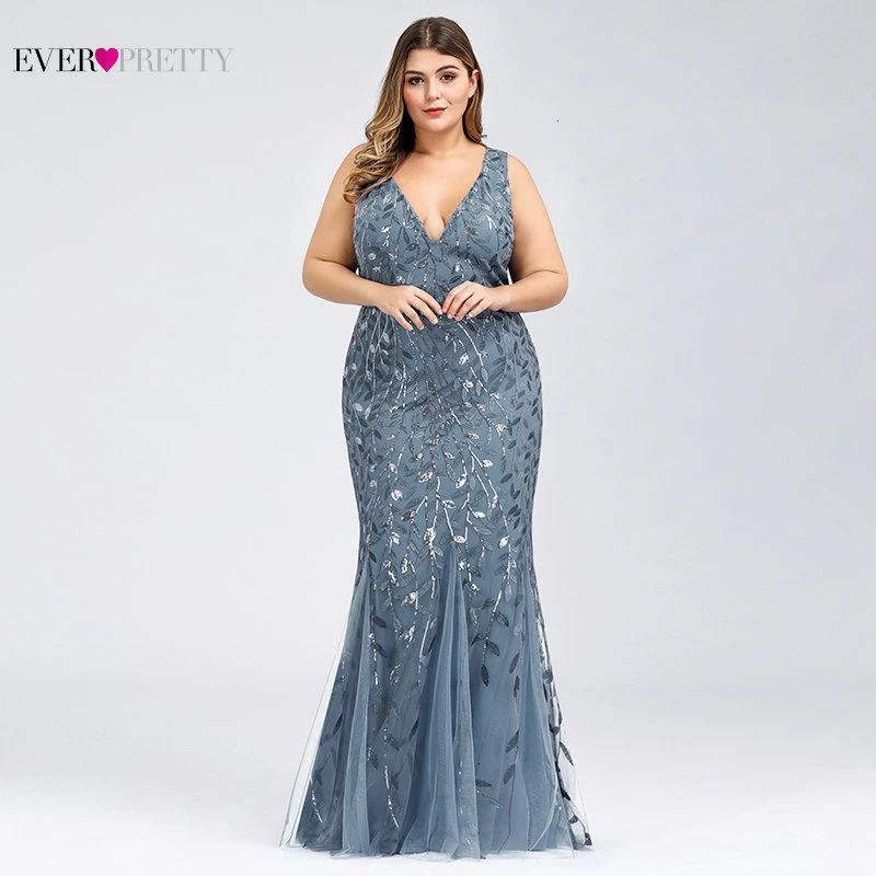 Elegant Plus Size Prom Dresses Long Ever Pretty Robe De Soiree Mermaid V Neck Sequined Wedding Party Gowns Vestidos De Fiesta