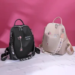 New Casual Oxford Cloth Women Daily Backpack Fashion Flower Embroidered Shoulder School Bag Ladies Anti-theft Bagpack Rucksack
