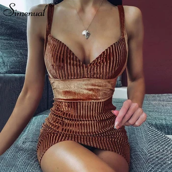 

Simenual Corduroy V Neck Sexxy Hot Women Mini Dress Sleeveless Fashion 2020 Spring Clubwear Solid Slim Bodycon Dresses Female