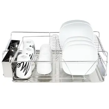 

BPT Kitchen Dish Draining Rack 201 Stainless Steel Rustproof with Drip Tray Cutlery Tray