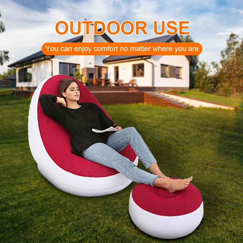 Lazy Sofa Inflatable Folding Recliner With Pedal Comfortable Flocking Single Sofa Chair Suitable For Living Room 116 * 98 * 83cm