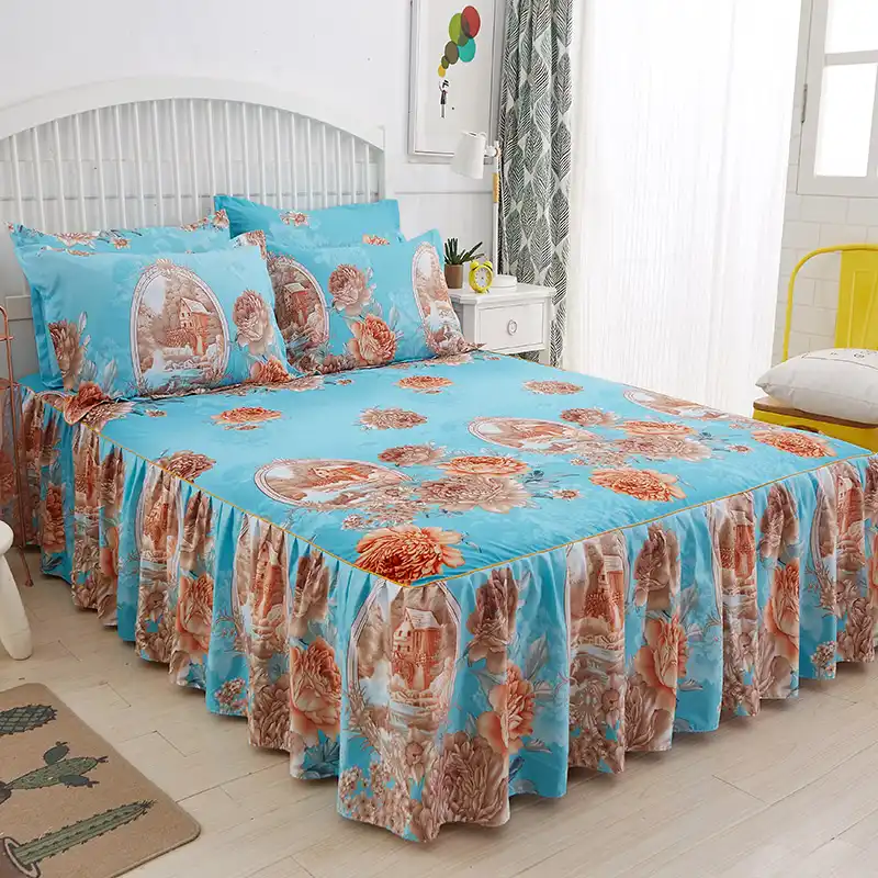 Romantic Single Layer Bed skirt Bedcover Floral Fitted Sheet Cover