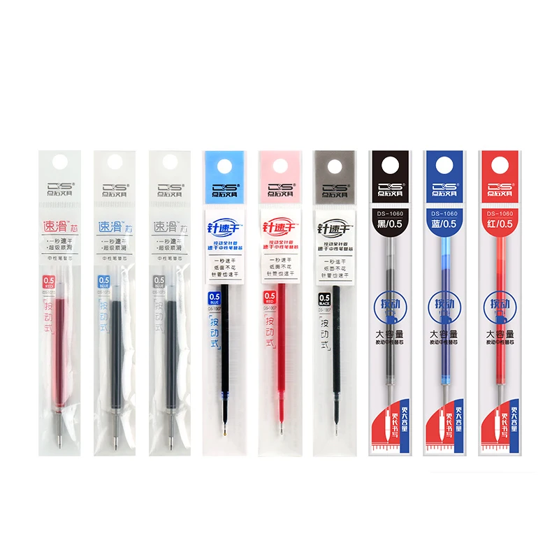 

20pcs/box DS Gel Ink Refill for Retractable Gel Pens Needle/Bullet Tip Quick Dry Black Blue Red Ink 0.38mm 0.5mm School Supplies