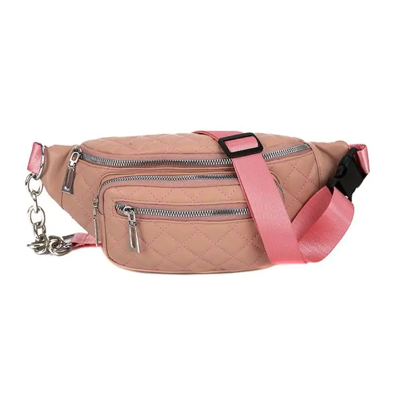 Pink Модная однотонная Классическая Кожаная поясная сумка для девочек-подростков; женская сумка на цепочке; Спортивная повседневная сумка через плечо - Цвет: Pink
