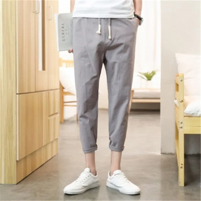

2019 Summer New Style Men Cotton Linen Capri Pants Japanese-style Solid Color Simple Breathable Casual Capri Pants Men's