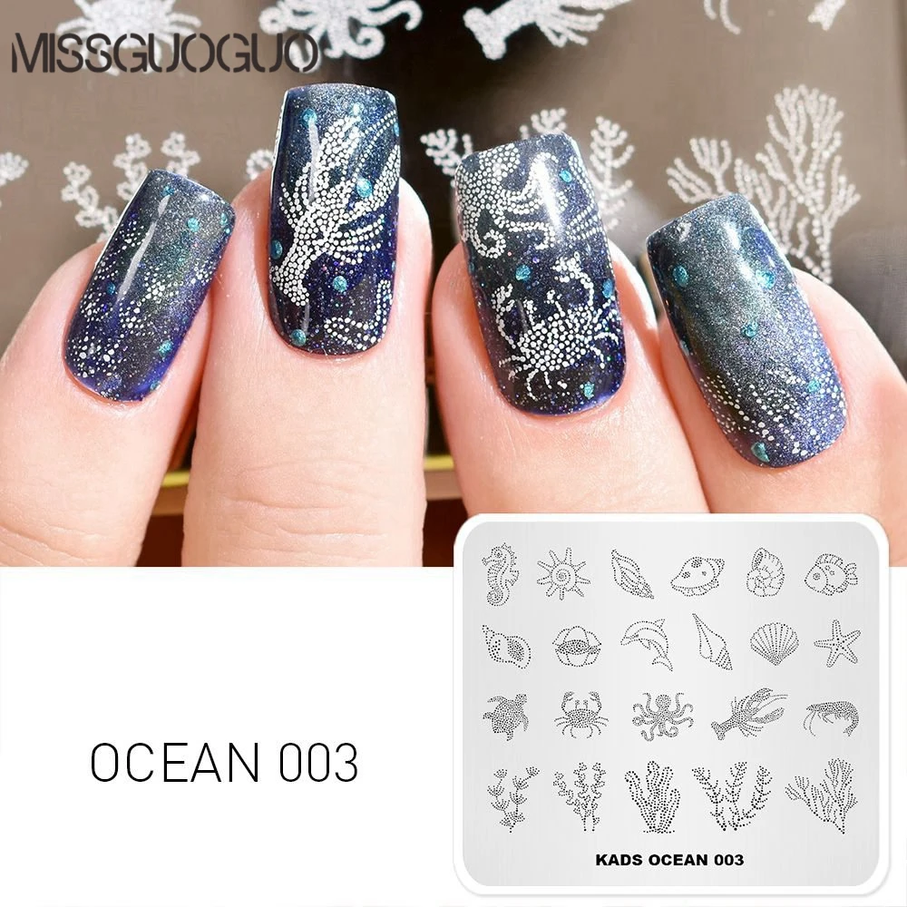 Пластина для стемпинга ногтей с изображением океана Коралловая ракушка морская