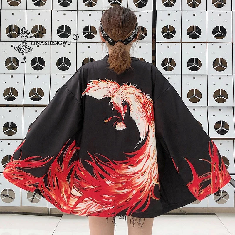 Yukata женский кардиган с принтом аниме японское кимоно азиатская одежда рубашка с принтом карпа Топы повседневные Kimonos Femme милое кимоно косплей