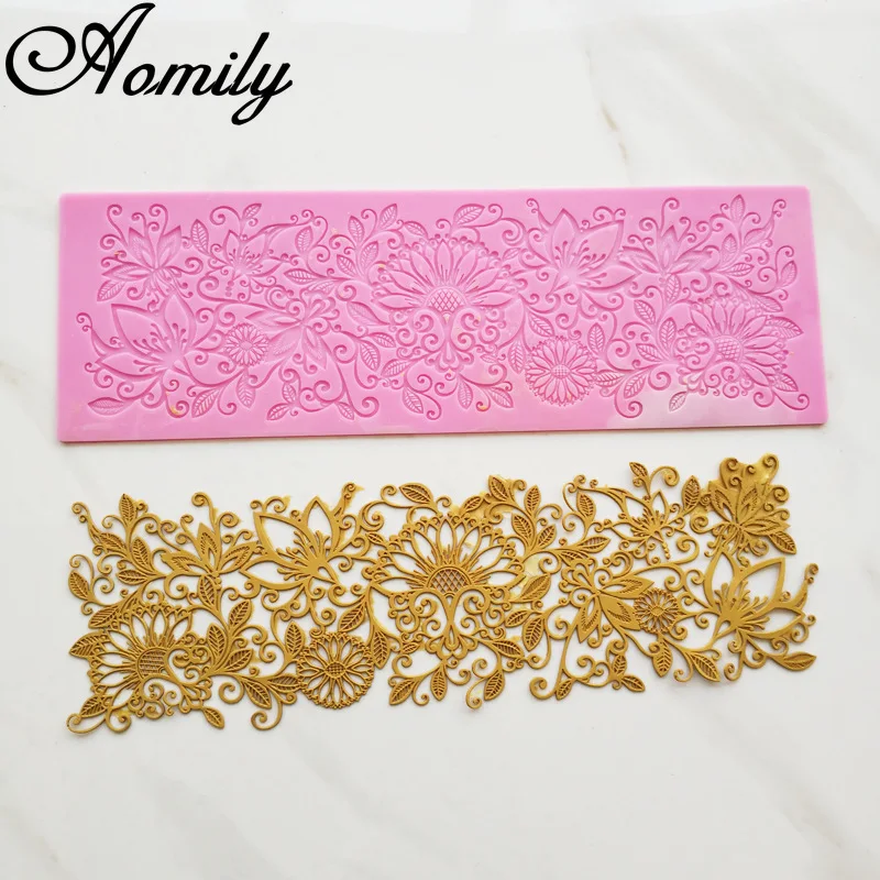 36.5cm Flower Lace Mold Cake Border Decoration Tools Fondant Cake Mold Food Grade Silicone Mat Mould Baking Flower Molds Aomily