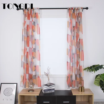 

TONGDI Tulle Modern Printing Curtain Elegant Digital Geometric Diamond Transparent Decor For Spring Parlour LivingRoom Bedroom