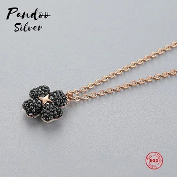 

Fashion Charm Sterling Silver Original 1:1 Copy, Small Fresh Black Lucky Four-leaf Clover Necklace Female Luxury Jewelry Gifts