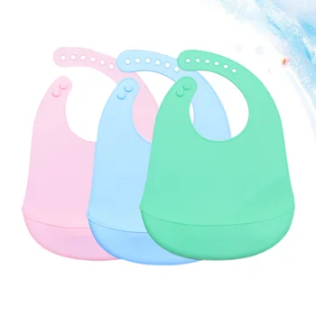 

3pcs Silicone Bibs Waterproof Adjustable Foldable Feeding Apron Meal Bib for Toddlers Baby (Green Light Blue Pink)