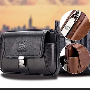 

Cowhide Waist Bags Genuine Leather Casual Small Wallet Purse For Men Hip Bum Cell/Mobile Phone Case Loops Belt Fanny Pack New