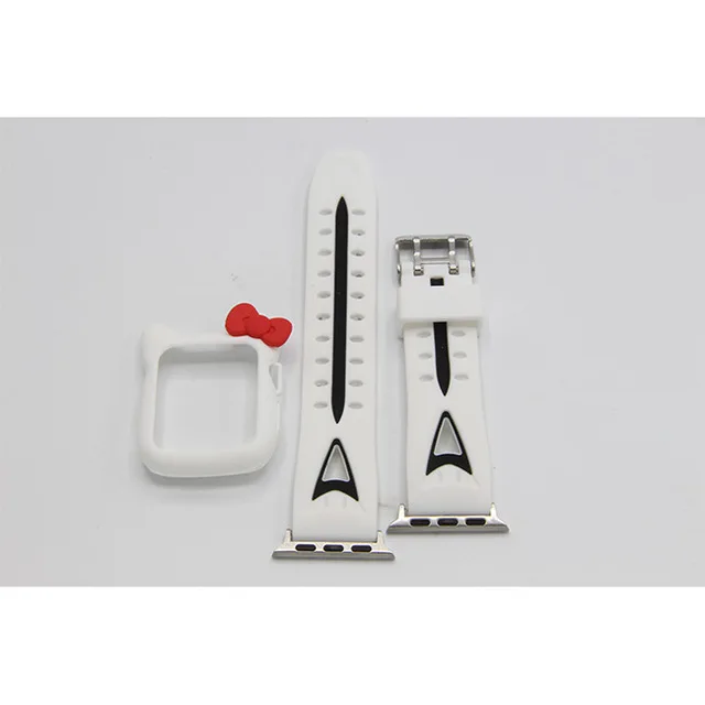 White Red Мягкий силиконовый чехол для часов 2 в 1 для Apple Watch band 38 мм 42 мм Hello kitty защитный ремешок для iwatch series 3/2/1 - Цвет ремешка: White Red