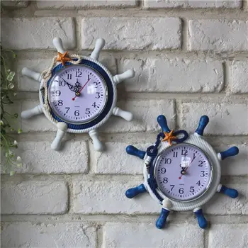 

CSS Mediterranean-Style Wood Round Wall Clock Retro 215*25mm Large Wall Clock Sailboat wall clock Home Decoration Hanging Clock
