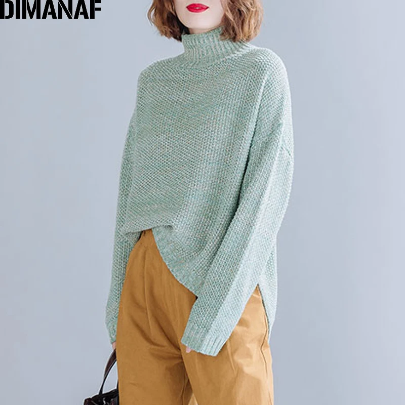 DIMANAF Plus Size Women Sweater Autumn Winter Warm Knitting Thick Turtleneck Female Lady Basic Pullovers Fashion Clothing 2019