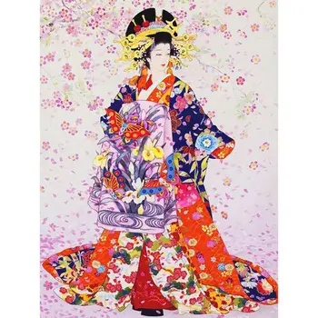 

5D DIY Diamond Painting Woman In Flower Cross Stitch Diamond Kimono Embroidery Needlework Round Home Decor Diamond Mosaic