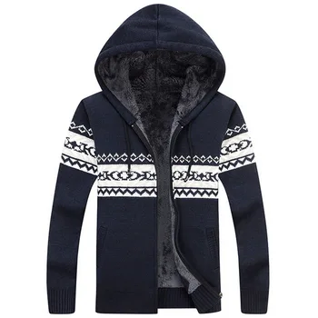 

2019 Men's Hooded Cardigan Full Zip up Kintted Sweater Jacket New Male Autumn Winter Plus Velvet Thickening Warm Outwear J659
